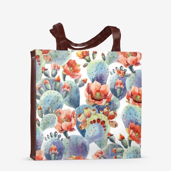 Сумка-шоппер «Цветущие кактусы на белом фоне»