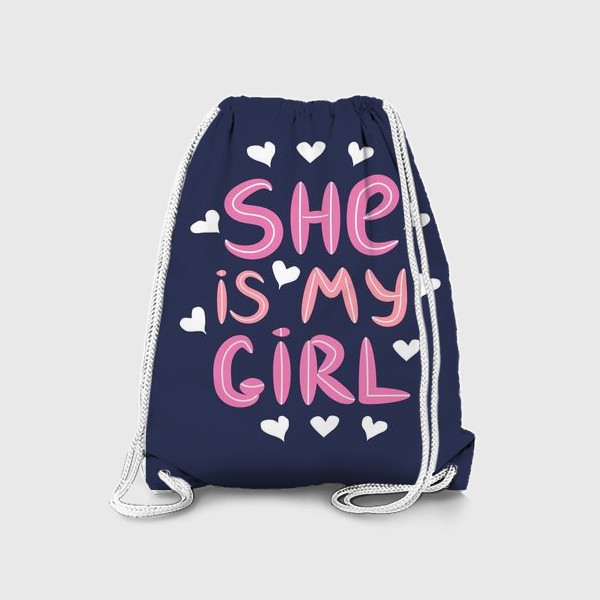 Рюкзак «Леттеринг "Моя девочка" в сердечках на темном фоне»