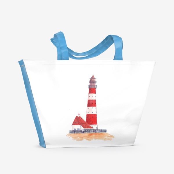 Пляжная сумка «Красно-белый полосатый маяк с пристройкой домом»