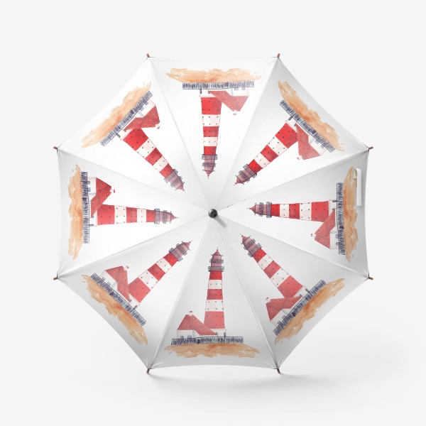 Зонт «Красно-белый полосатый маяк с пристройкой домом»