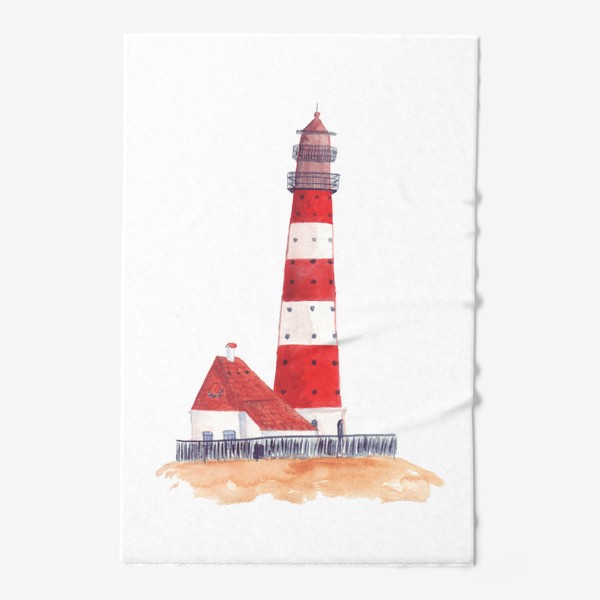 Полотенце «Красно-белый полосатый маяк с пристройкой домом»