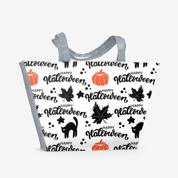 Пляжная сумка «Хэллоуин: черная кошка, оранжевая тыква. Happy halloween. »