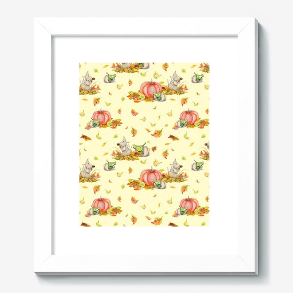 Картина « Мышка, тыквы, листопад на желтом фоне»
