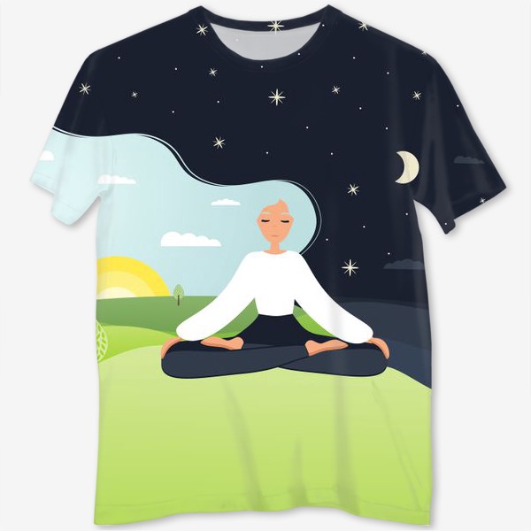 Футболка с полной запечаткой «Йога. День и ночь. Медитация. »