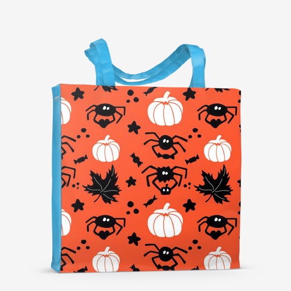 Сумка-шоппер «Хэллоуин: тыквы и паучки с конфетами и сердечком»