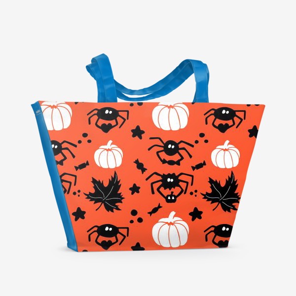 Пляжная сумка «Хэллоуин: тыквы и паучки с конфетами и сердечком»