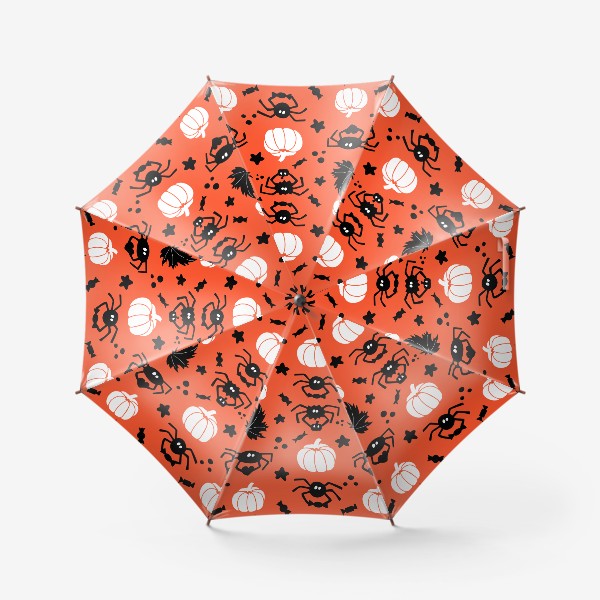 Зонт «Хэллоуин: тыквы и паучки с конфетами и сердечком»