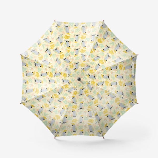 Зонт «серые какаду на ветках с тропическими листьями»