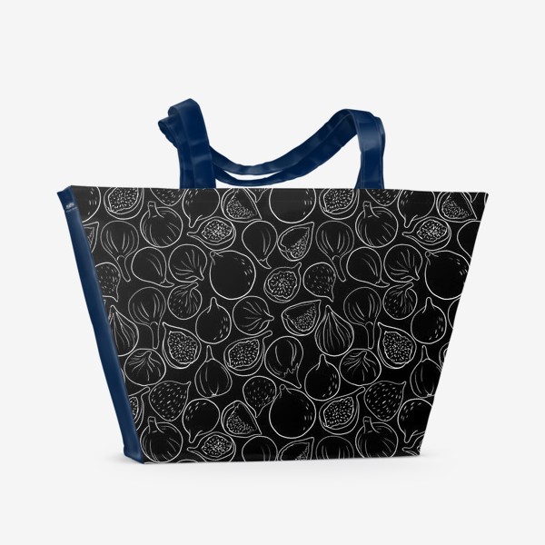 Пляжная сумка «Инжир белыми линиями на черном фоне»