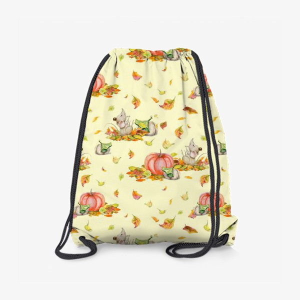 Рюкзак « Мышка, тыквы, листопад на желтом фоне»