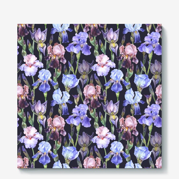 Холст «Dark iris flowers pattern»