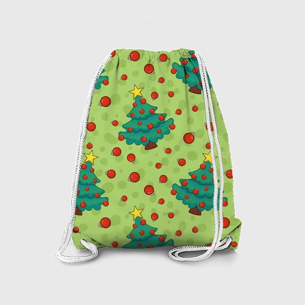Рюкзак «узор с новогодними елочками на зеленом фоне»