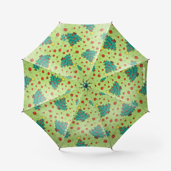 Зонт «узор с новогодними елочками на зеленом фоне»