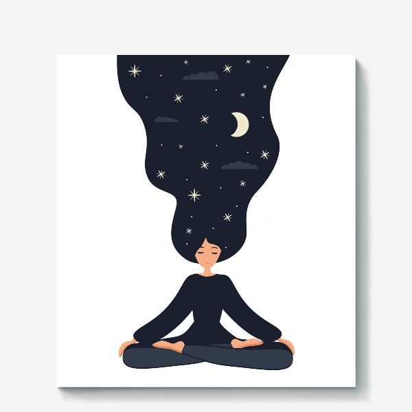 Холст «Йога. Девушка медитирует в позе лотоса. Ночь»