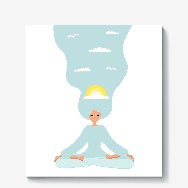 Холст «Йога. Девушка медитирует в позе лотоса. День»