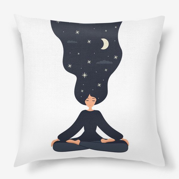 Подушка «Йога. Девушка медитирует в позе лотоса. Ночь»