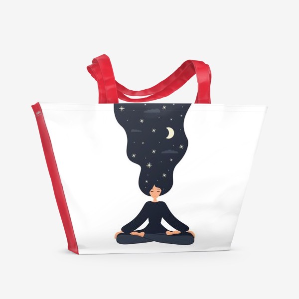 Пляжная сумка «Йога. Девушка медитирует в позе лотоса. Ночь»