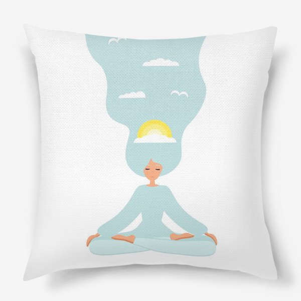 Подушка «Йога. Девушка медитирует в позе лотоса. День»
