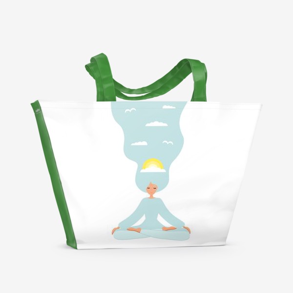 Пляжная сумка «Йога. Девушка медитирует в позе лотоса. День»