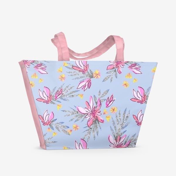 Пляжная сумка «Пышные цветы на голубом»