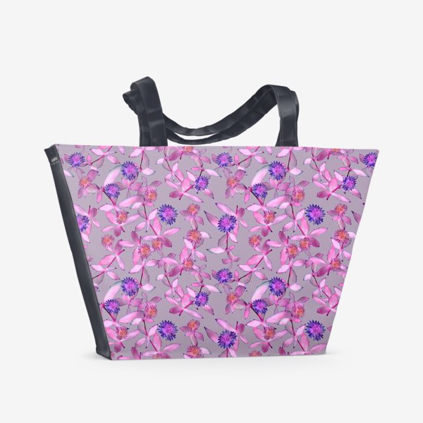 Пляжная сумка «Розовые веточки и махровые цветы »