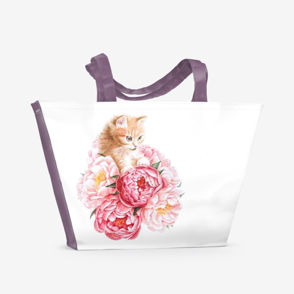 Пляжная сумка «Кот в пионах»