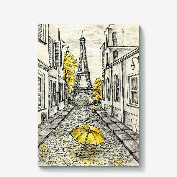 Холст «Акварельная иллюстрация осень в Париже»