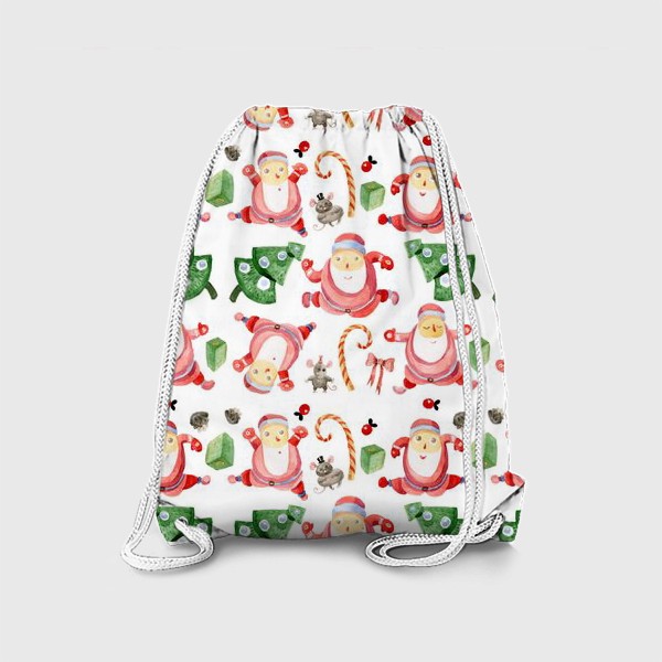 Рюкзак «новогодний бесшовный узор с дедами морозами,елками и мышками»