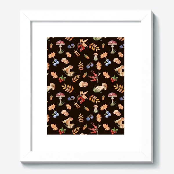 Картина «Seamless pattern with hand-painted watercolor autumn leavesthe , branches, nuts, acorns, mushrooms and berries.»
