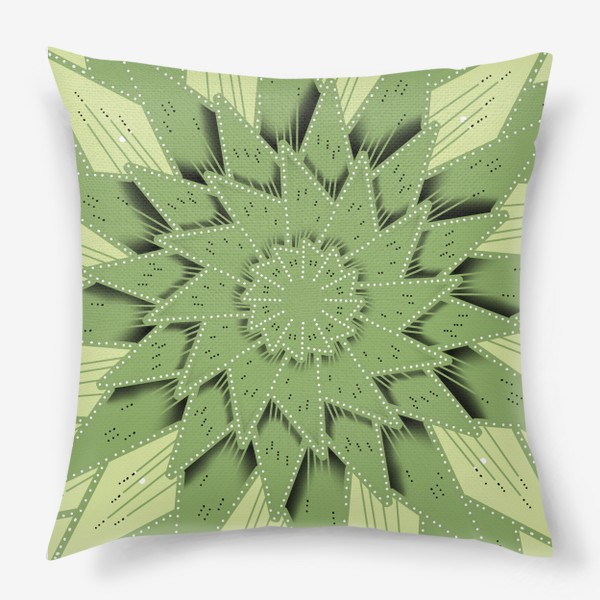 Подушка «Абстрактный цветок - алоэ, геометрия с тенью, оттенки зеленого»