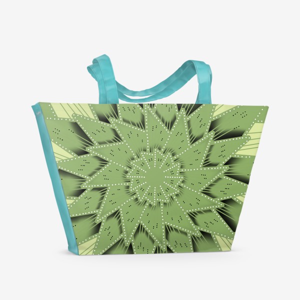 Пляжная сумка «Абстрактный цветок - алоэ, геометрия с тенью, оттенки зеленого»