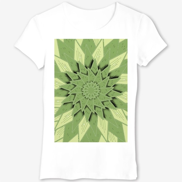 Футболка «Абстрактный цветок - алоэ, геометрия с тенью, оттенки зеленого»