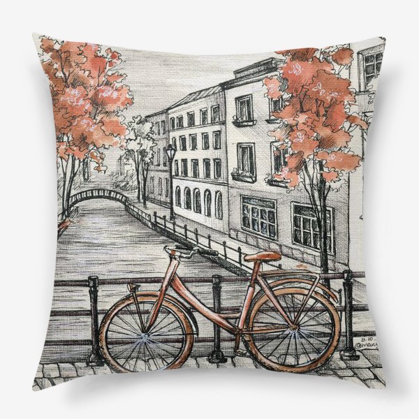 Подушка «Акварельная иллюстрация Амстердам»