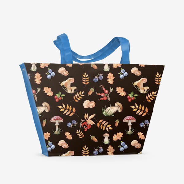 Пляжная сумка «Акварель бесшовный рисунок грибы и листья.»