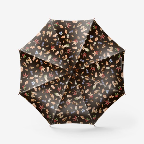 Зонт «Акварель бесшовный рисунок грибы и листья.»