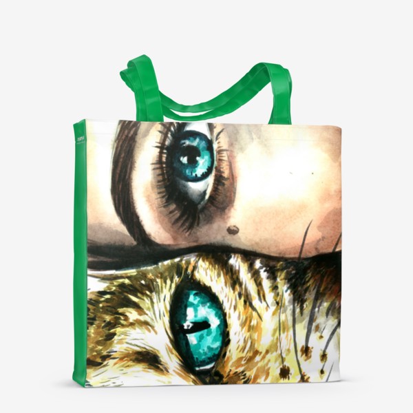 Сумка-шоппер &laquo;голубые глаза, девушка и кошка&raquo;