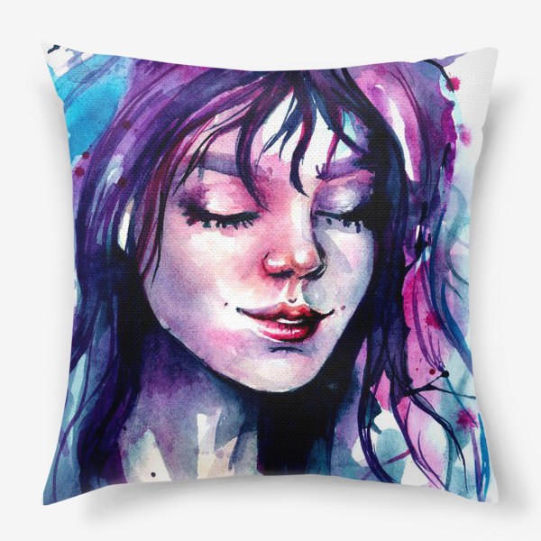 Подушка «Фиолетовая девушка, акварель»