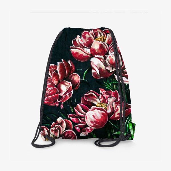 Рюкзак «Розовые пионы на черном фоне. маркеры»