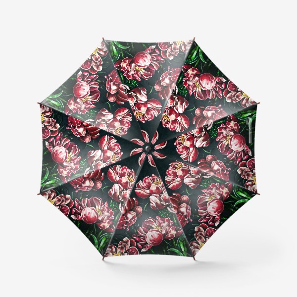 Зонт &laquo;Розовые пионы на черном фоне. маркеры&raquo;