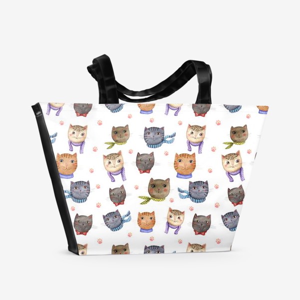 Пляжная сумка «Паттерн "Акварельные кошки"»