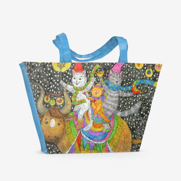 Пляжная сумка «Год быка и веселые котики»
