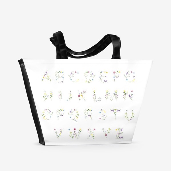 Пляжная сумка &laquo;Латинский алфавит из полевых акварельных цветов &raquo;