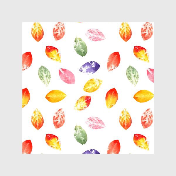 Шторы «Осенние листья, акварельный паттерн с разноцветными отпечатками листьев на белом фоне»