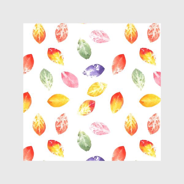 Скатерть «Осенние листья, акварельный паттерн с разноцветными отпечатками листьев на белом фоне»