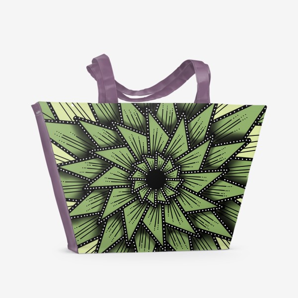 Пляжная сумка &laquo;Абстрактный цветок - алоэ, геометрия, оттенки зеленого&raquo;