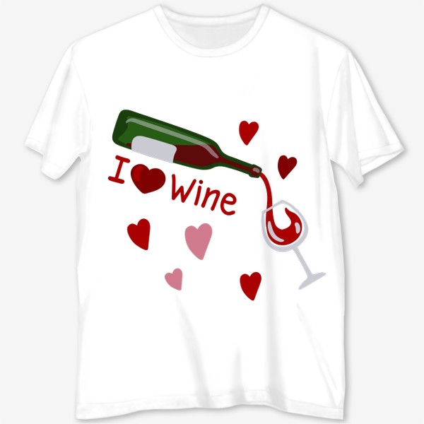 Футболка с полной запечаткой &laquo;I love wine, красное вино&raquo;