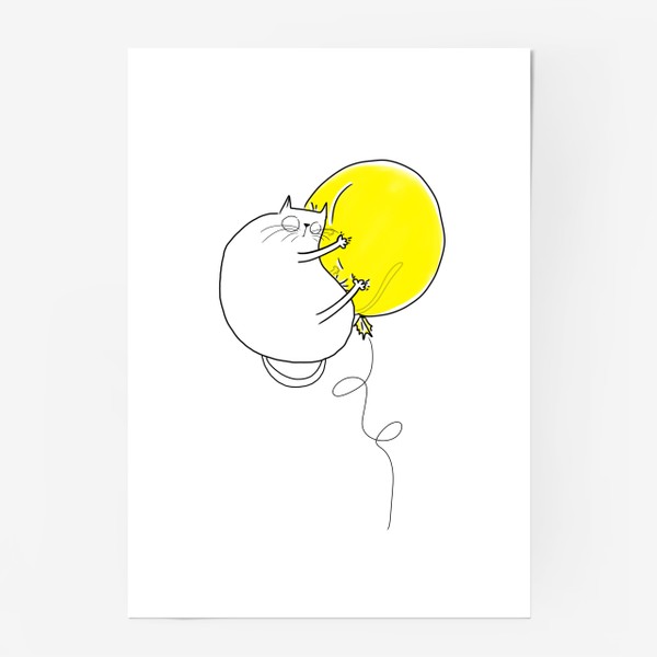 Постер «Кот на желтом воздушном шаре»