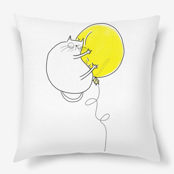 Подушка «Кот на желтом воздушном шаре»