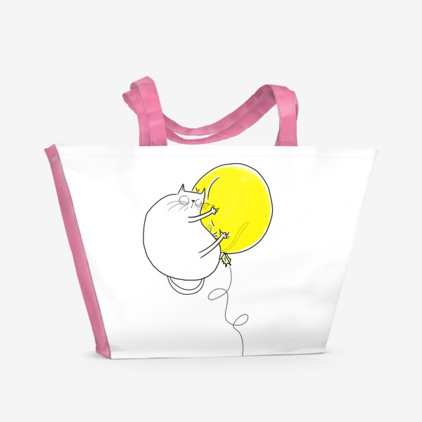 Пляжная сумка «Кот на желтом воздушном шаре»