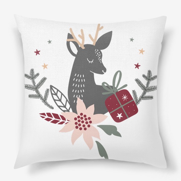 Подушка «милый рождественский олень с венком и подарками»